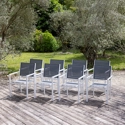 Lot de 8 chaises en aluminium blanc - textilène gris